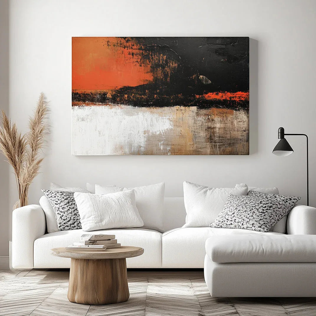 Fiery Horizon-Modern Minimalist Home Oil Painting Wall Art Interwoven With Orange and Black - artextured