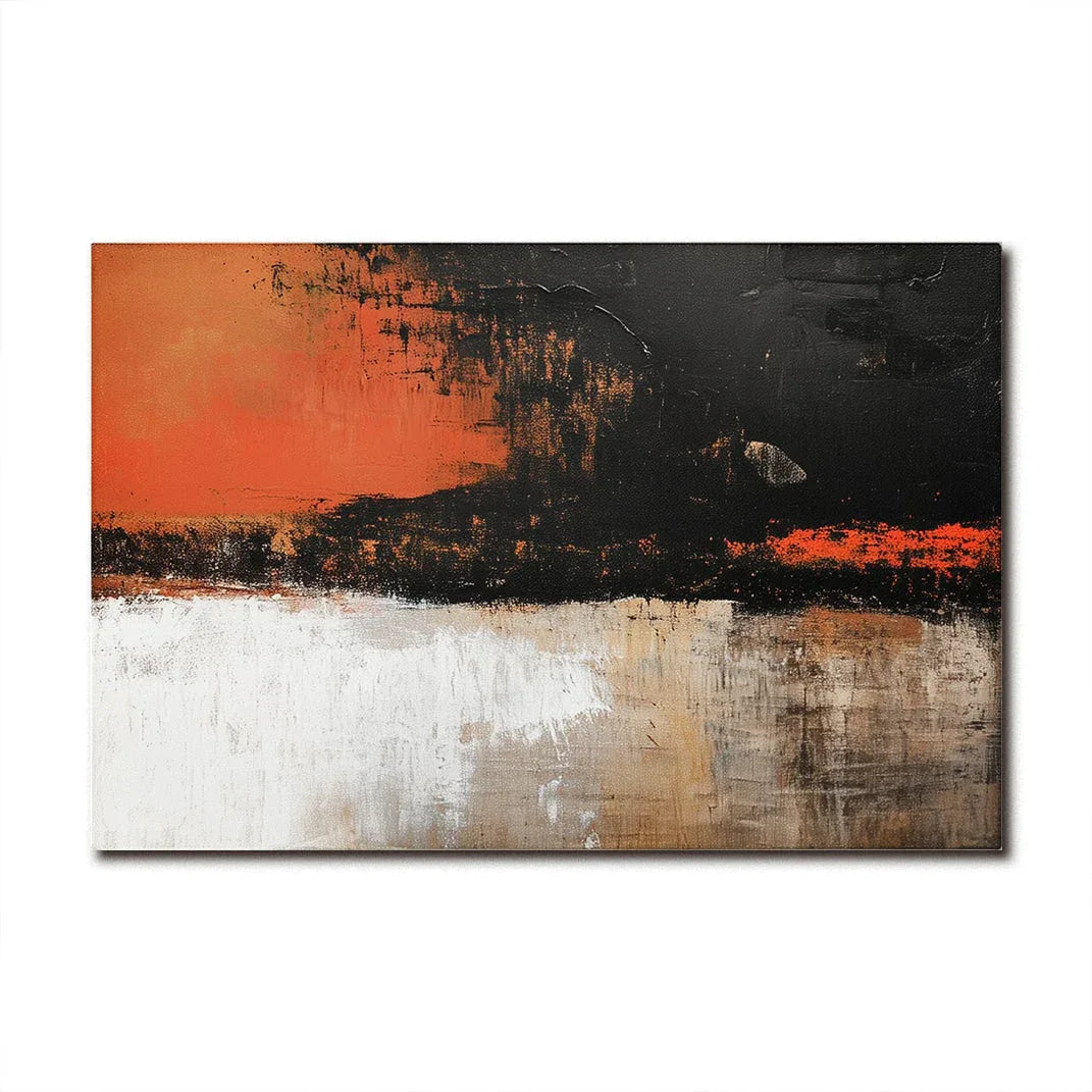 Fiery Horizon-Modern Minimalist Home Oil Painting Wall Art Interwoven With Orange and Black - artextured