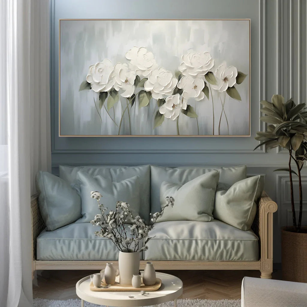 Ethereal Bloom -Modern Elegant Three-Dimensional White Flower Hand-Painted Wall Art - artextured