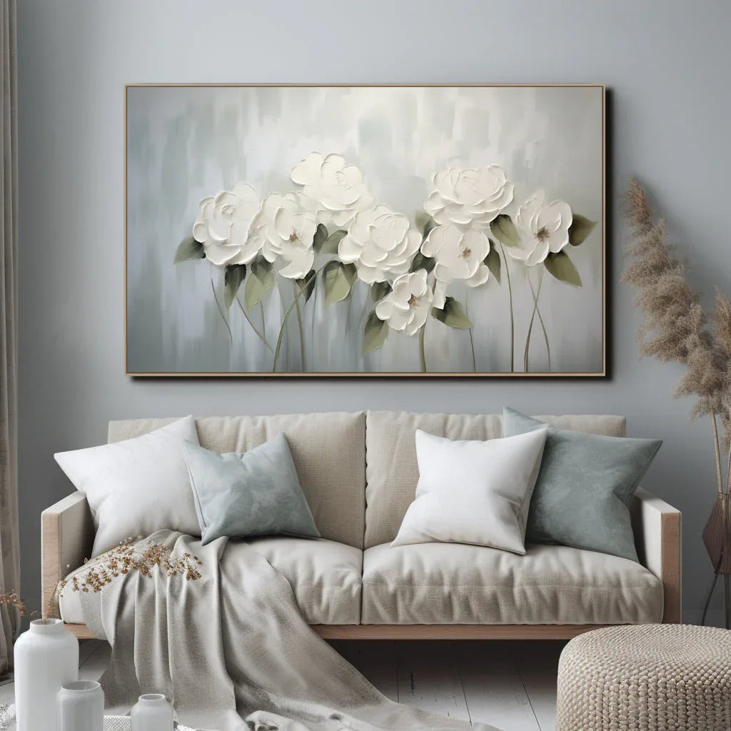 Ethereal Bloom -Modern Elegant Three-Dimensional White Flower Hand-Painted Wall Art - artextured