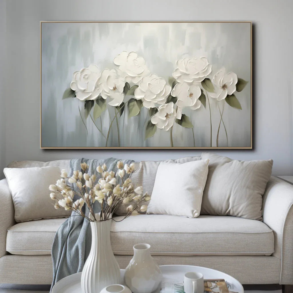 Ethereal Bloom -Modern Elegant Three-Dimensional White Flower Hand-Painted Wall Art - artextured