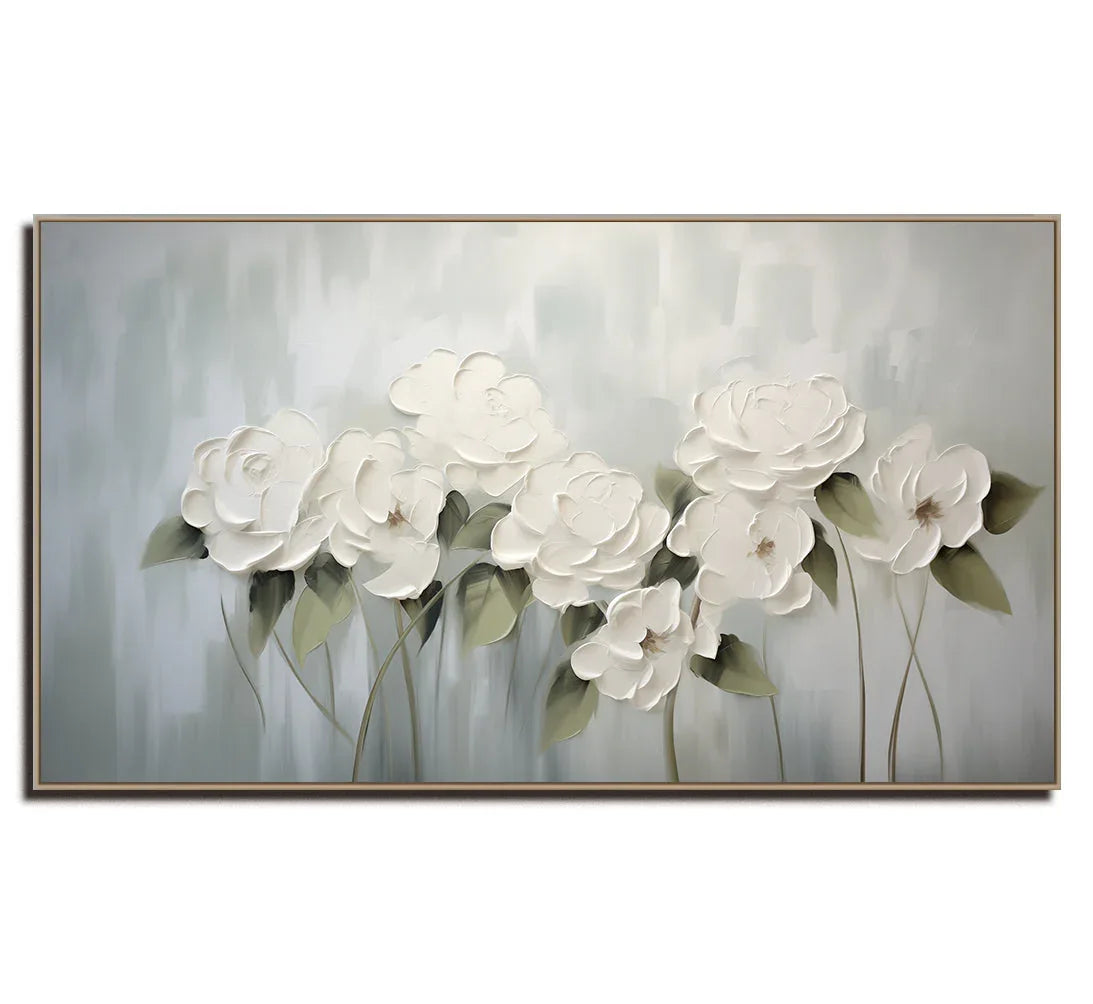 Ethereal Bloom -Modern Elegant Three-Dimensional White Flower Hand-Painted Wall Art - artextured