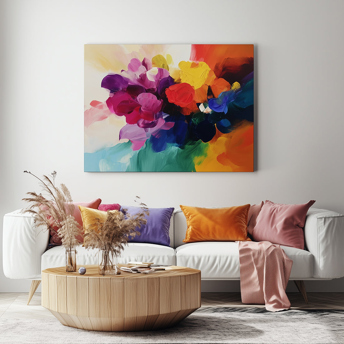 Rainbow Floral Abstraction-Abstract Texture Wall Art of Flowers and Rainbows