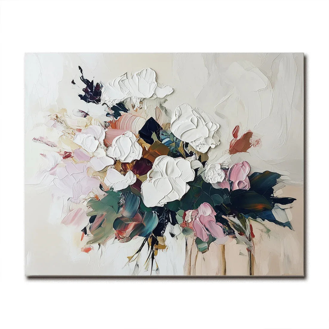 Muted Bloom Sculpture-Elegant and Blooming Hand-Painted Thick Painted Flower Cluster Wall Art - artextured