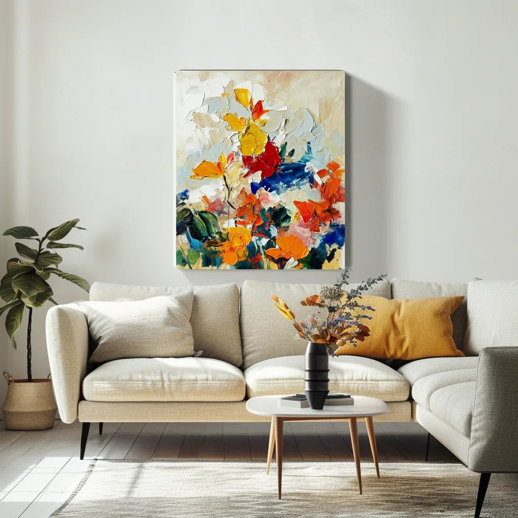 Autumn Symphony-Modern Abstract Hand-Painted Thick Painted Flower Clusters Oil Painting Wall Art - artextured