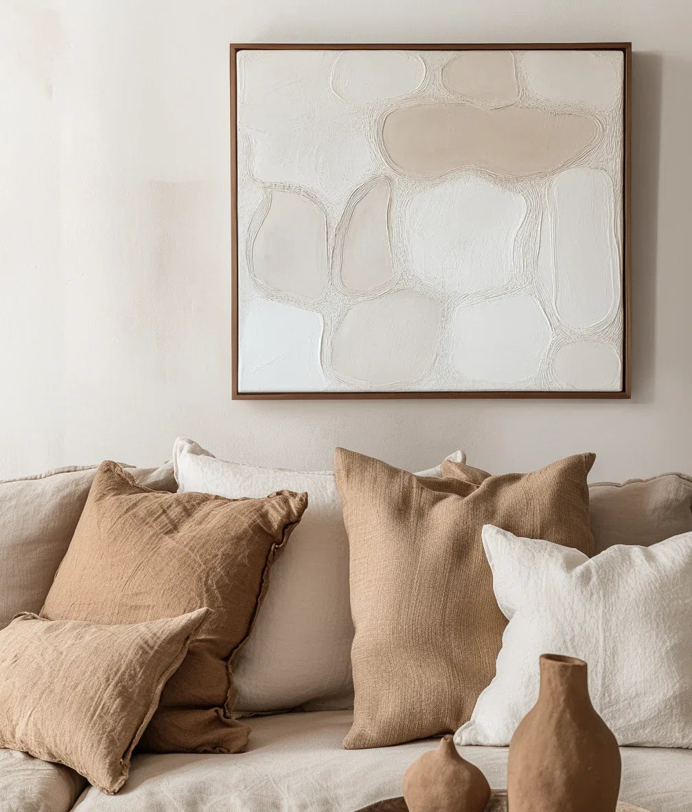 Pebble Serenity-Modern Minimalist Light Beige Pebble Shaped Abstract Wall Art - artextured