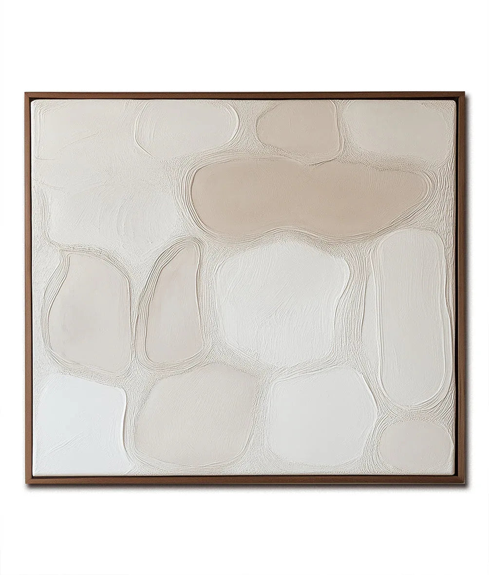 Pebble Serenity-Modern Minimalist Light Beige Pebble Shaped Abstract Wall Art - artextured