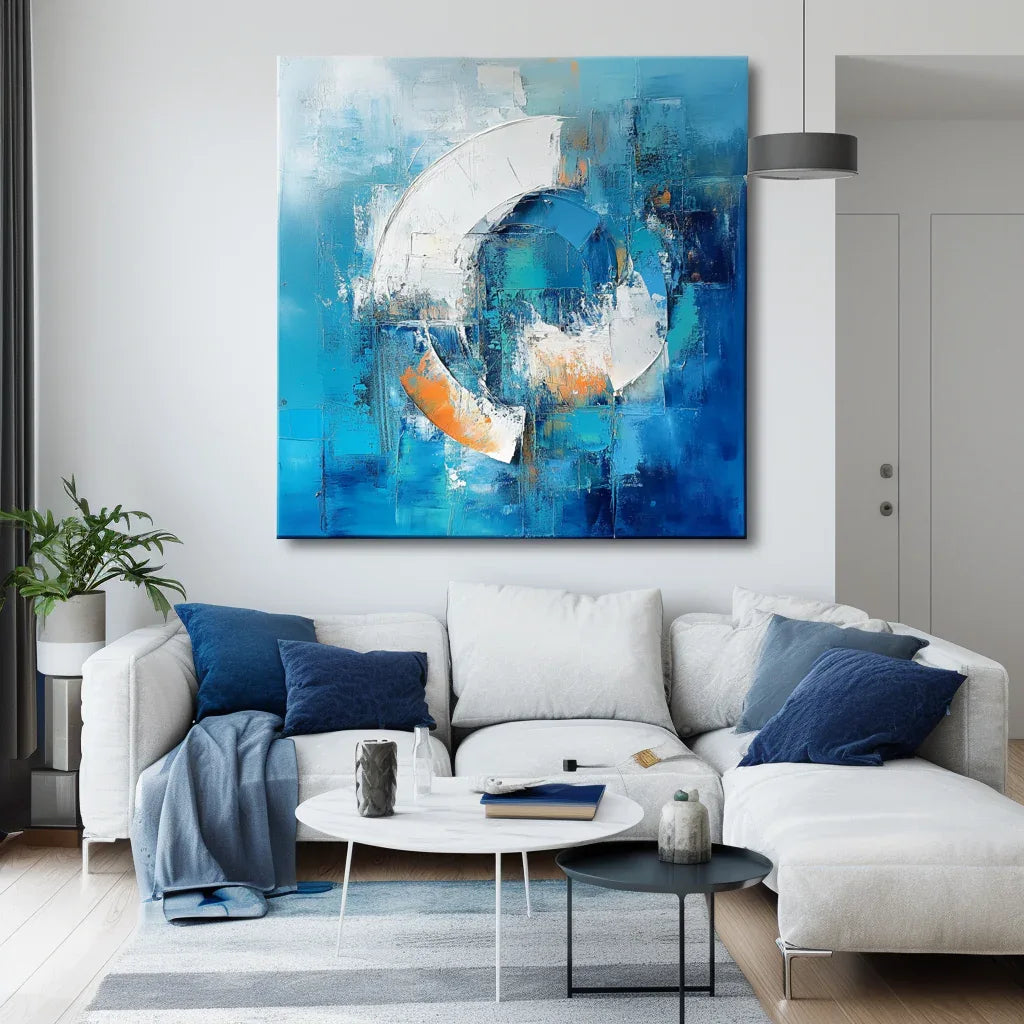 Ethereal Motion-Modern Minimalist Blue Abstract Circular Texture Wall Art - artextured