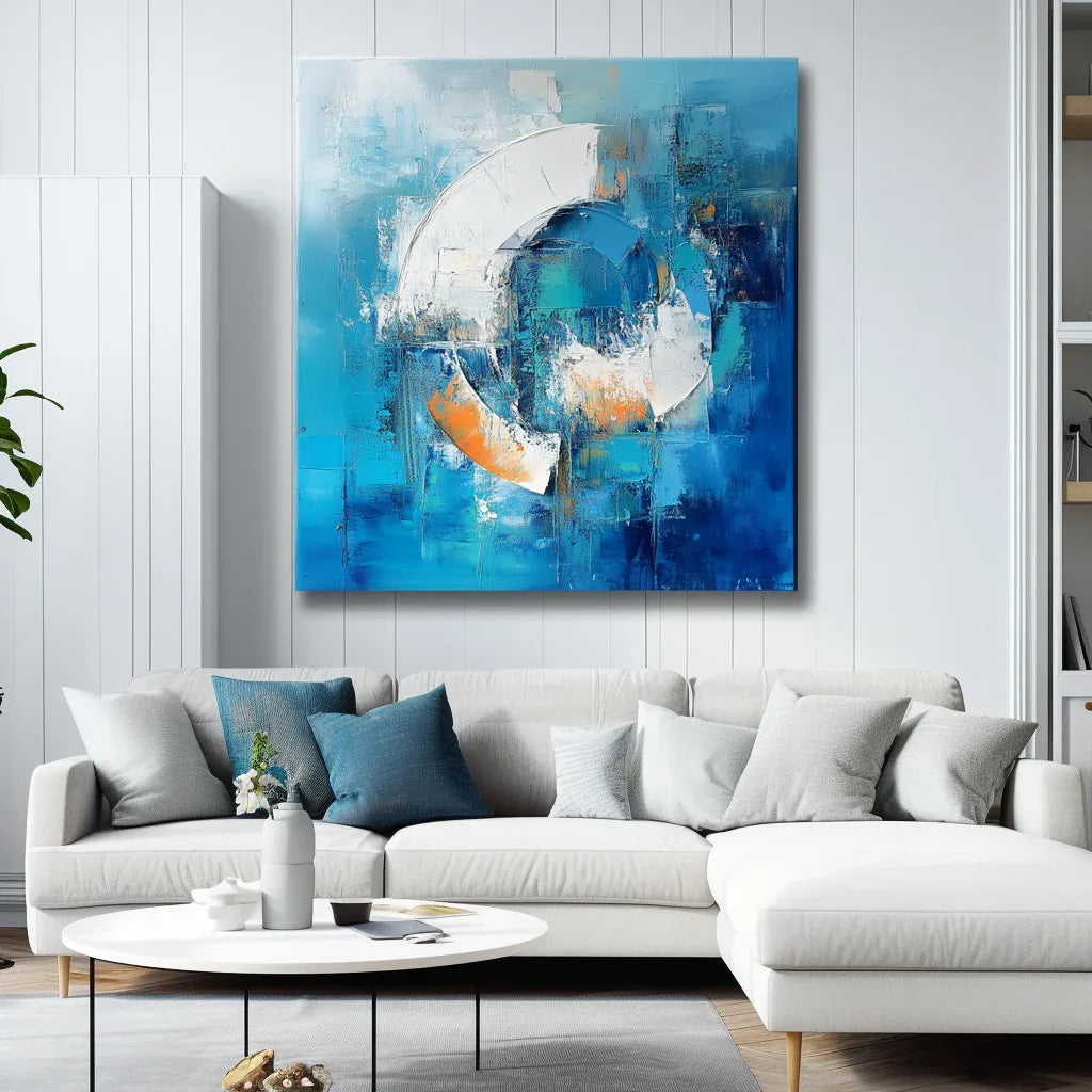 Ethereal Motion-Modern Minimalist Blue Abstract Circular Texture Wall Art - artextured