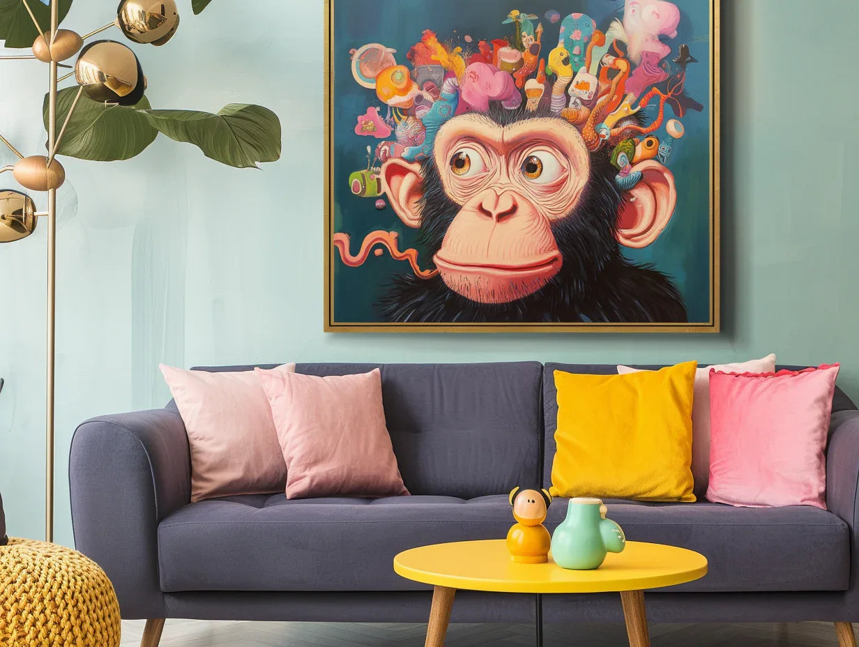 Whimsical Monkey-Colorful Brainstorming Monkey Modern Abstract Wall Art - artextured
