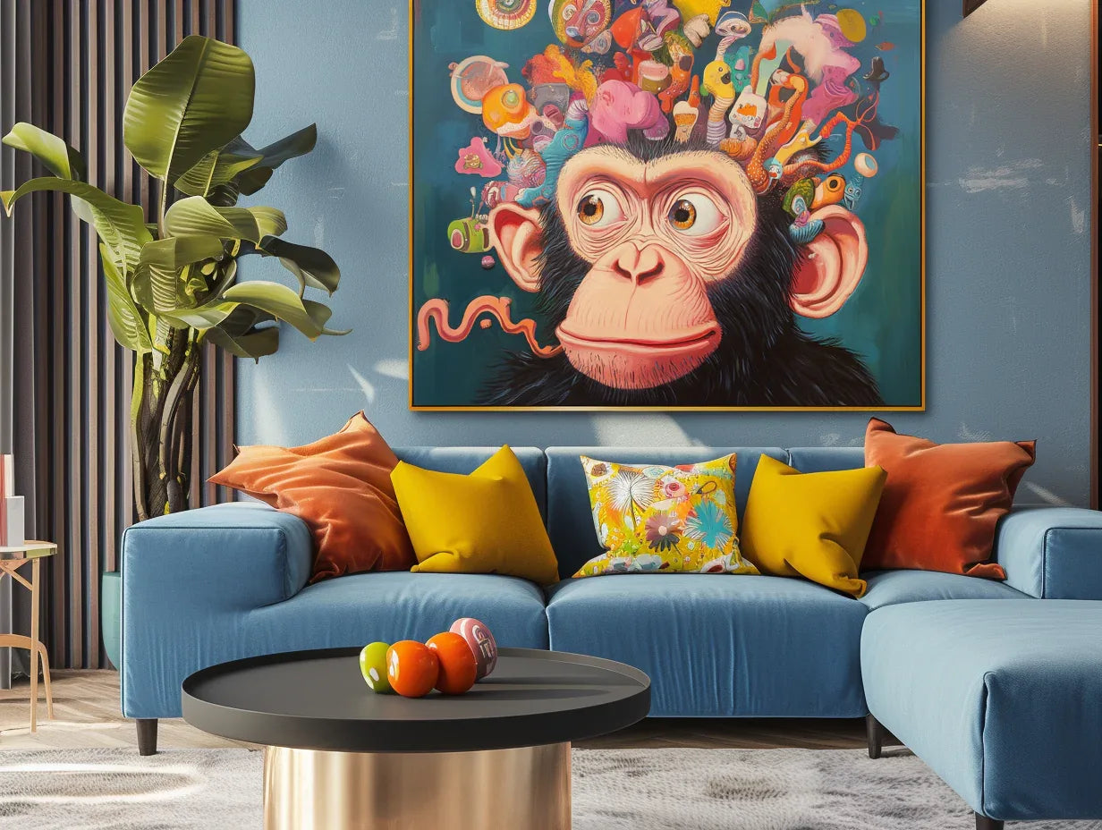 Whimsical Monkey-Colorful Brainstorming Monkey Modern Abstract Wall Art - artextured