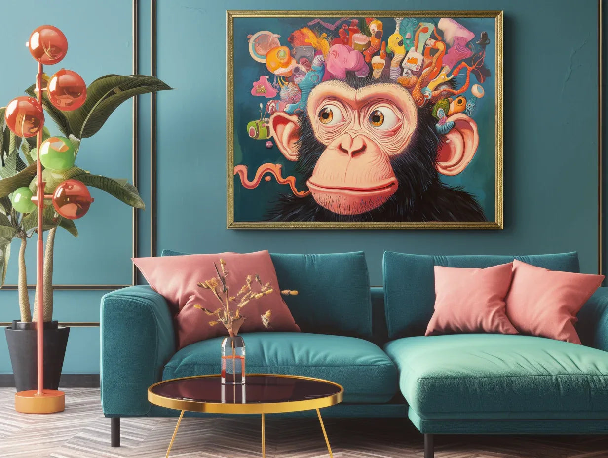 Whimsical Monkey-Colorful Brainstorming Monkey Modern Abstract Wall Art - artextured