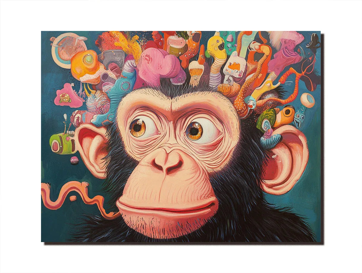 Whimsical Monkey-Colorful Brainstorming Monkey Modern Abstract Wall Art - artextured