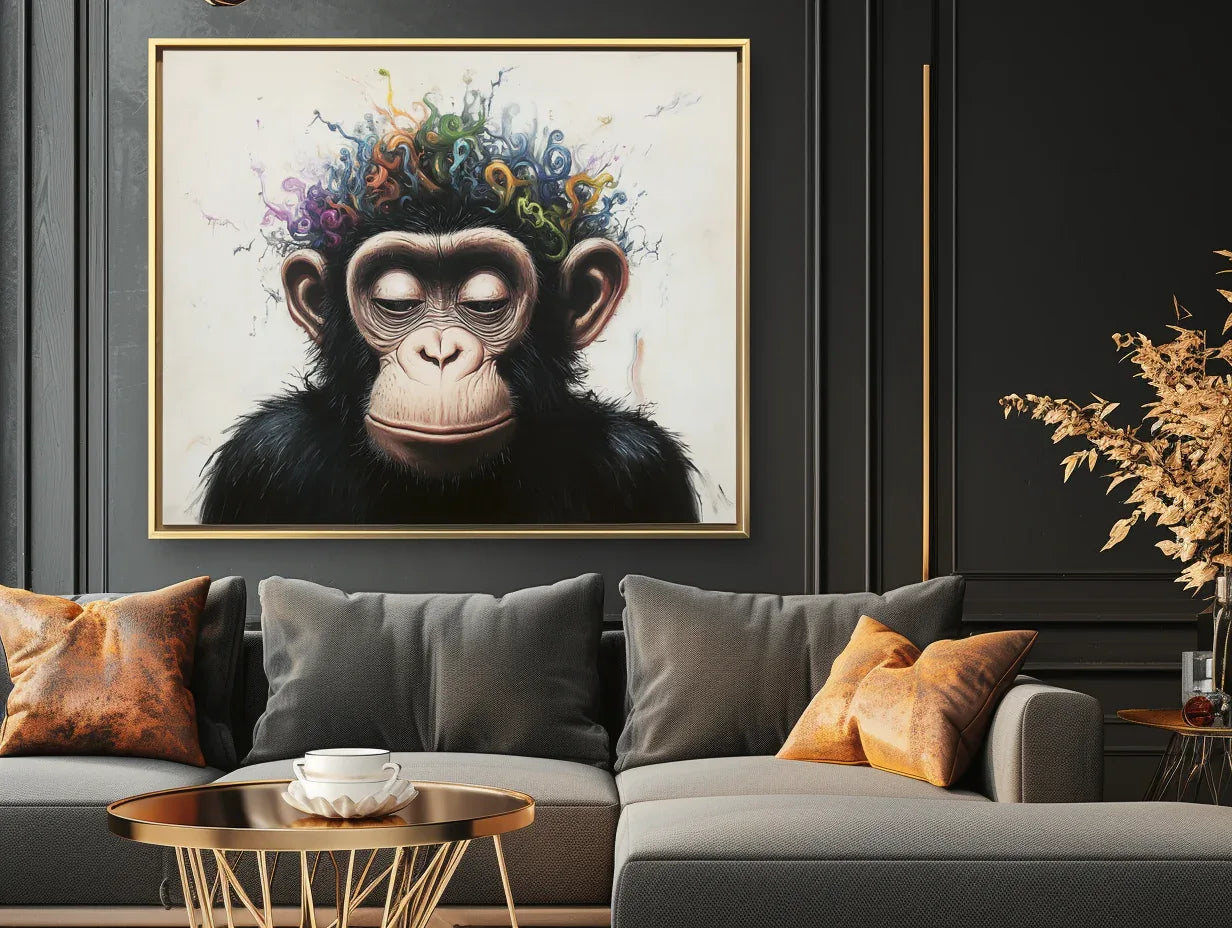 Playful Serenity-Modern Minimalist Hand Drawn Monkey Abstract Wall Art - artextured