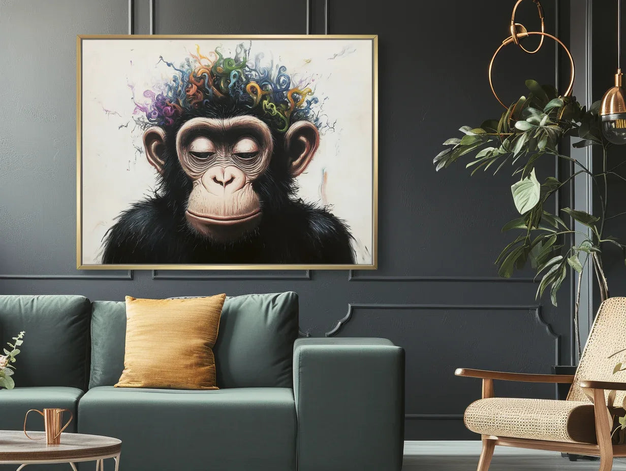 Playful Serenity-Modern Minimalist Hand Drawn Monkey Abstract Wall Art - artextured
