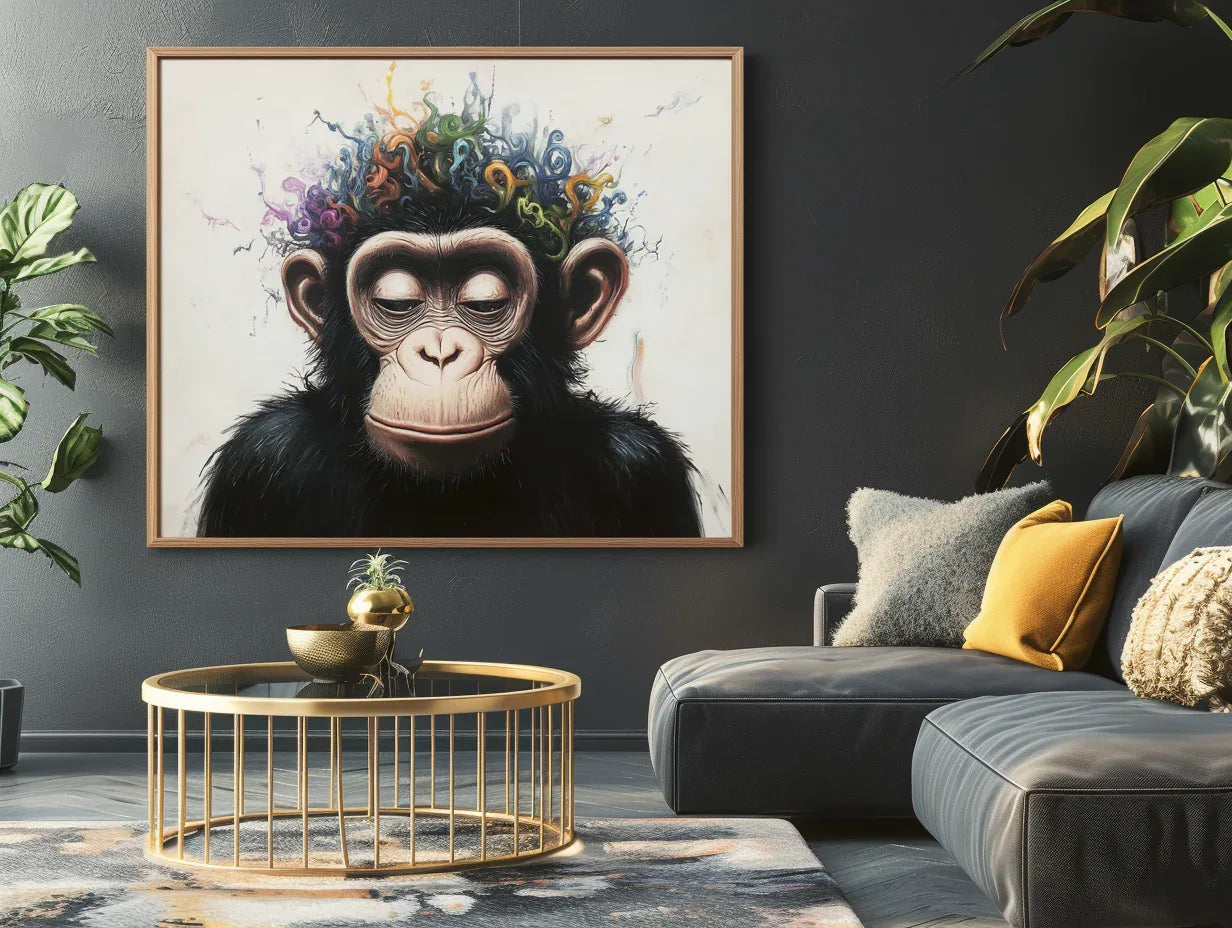 Playful Serenity-Modern Minimalist Hand Drawn Monkey Abstract Wall Art - artextured