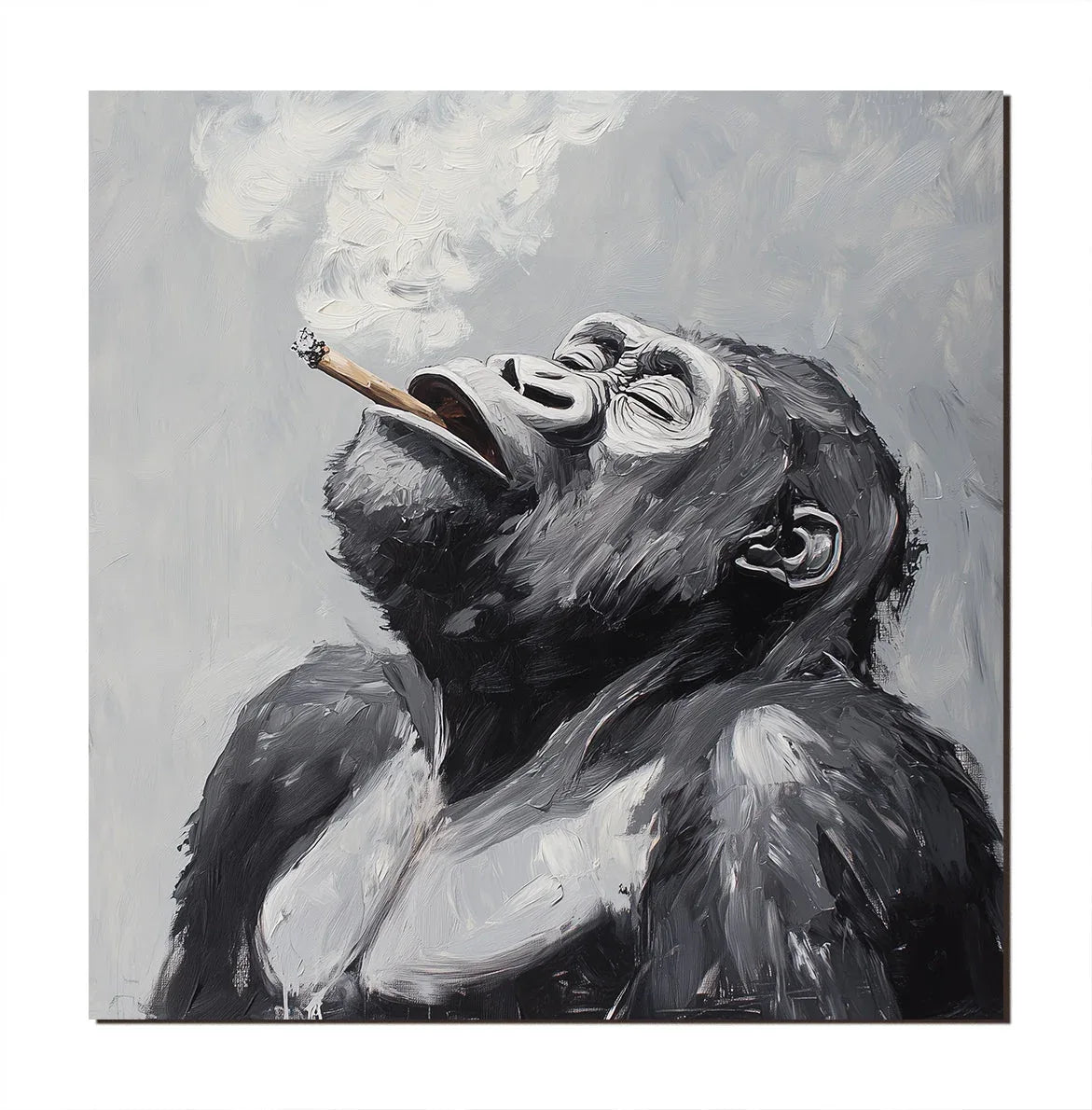 Majestic Ponder-Hand Drawn Black Gray Tone Gorilla Cigar Abstract Wall Art - artextured