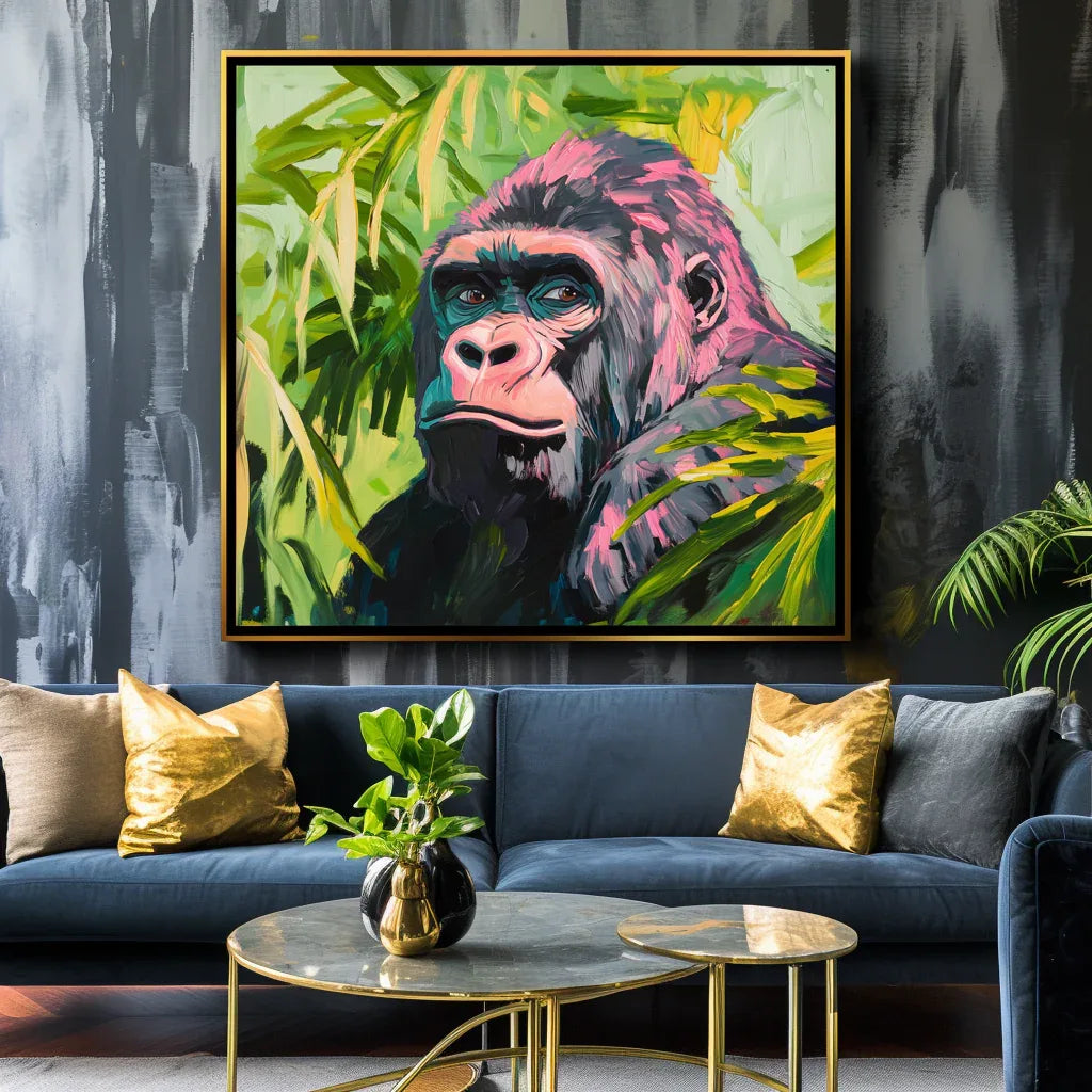 Vibrant Gorilla-Colorful Gorilla Green Plant Scene Abstract Oil Painting Wall Art - artextured