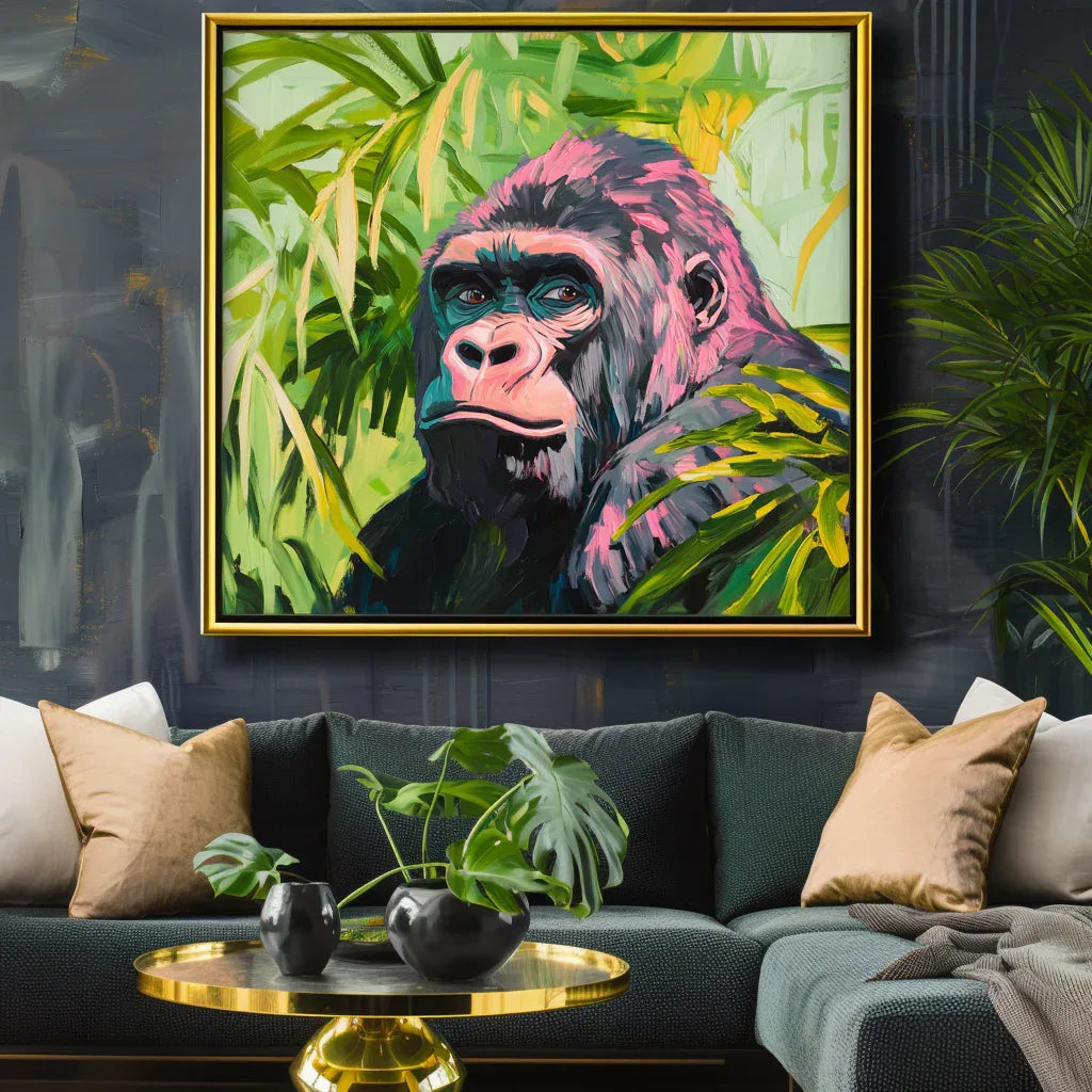 Vibrant Gorilla-Colorful Gorilla Green Plant Scene Abstract Oil Painting Wall Art - artextured