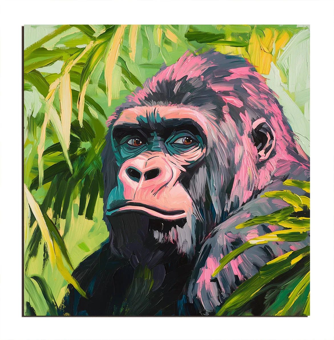 Vibrant Gorilla-Colorful Gorilla Green Plant Scene Abstract Oil Painting Wall Art - artextured