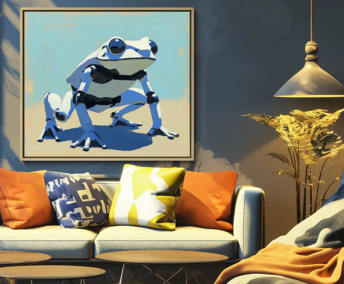 Futurist Frog Canvas-Minimally Styled Technological Frog Abstract Decorative Wall Art - artextured
