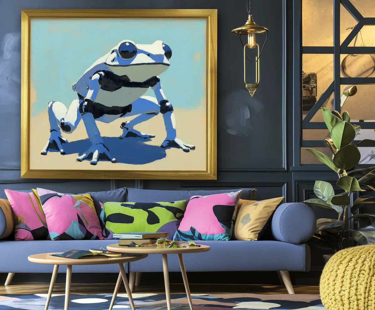Futurist Frog Canvas-Minimally Styled Technological Frog Abstract Decorative Wall Art - artextured