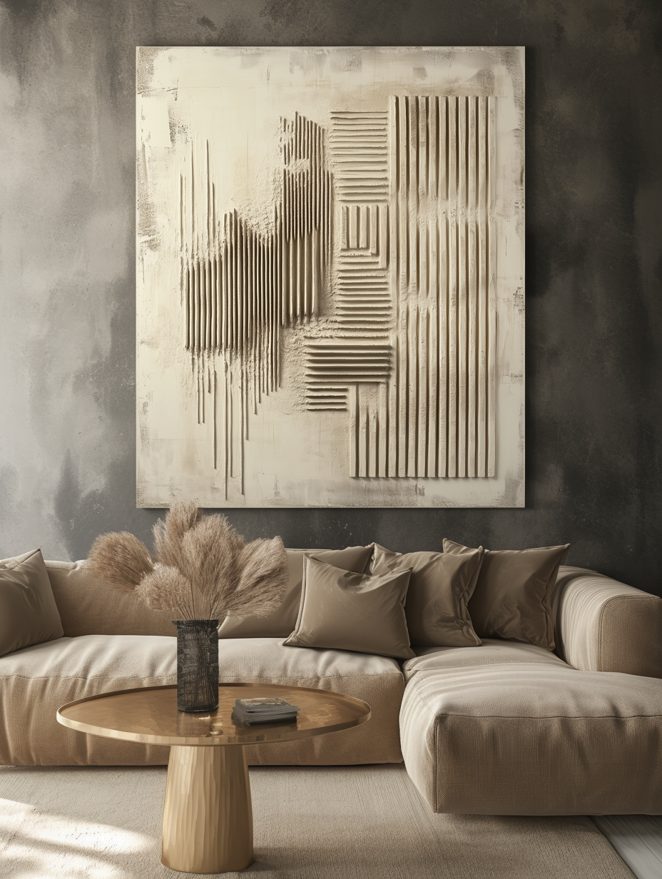 Earthy Linear Relief-Abstract Wall Art of Modern Wabi Sabi Geometric Relief