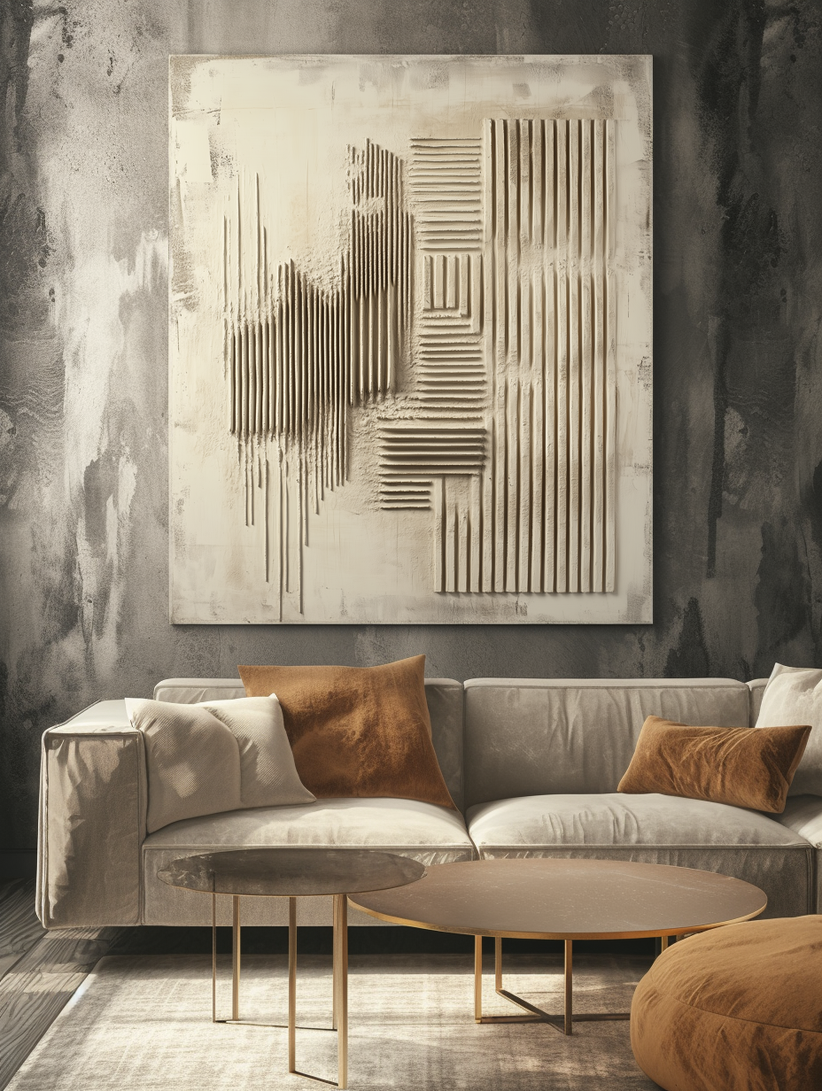 Earthy Linear Relief-Abstract Wall Art of Modern Wabi Sabi Geometric Relief