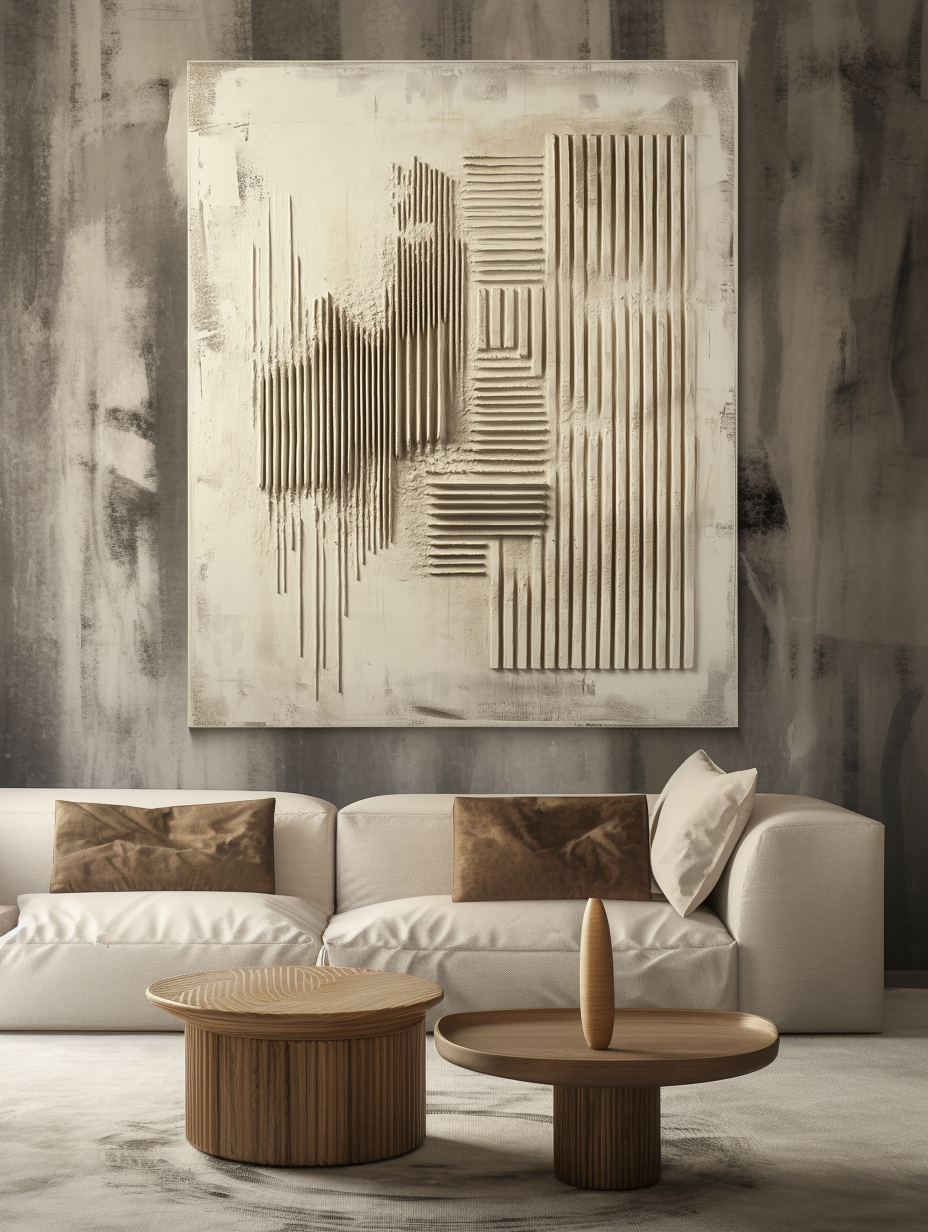 Earthy Linear Relief-Abstract Wall Art of Modern Wabi Sabi Geometric Relief