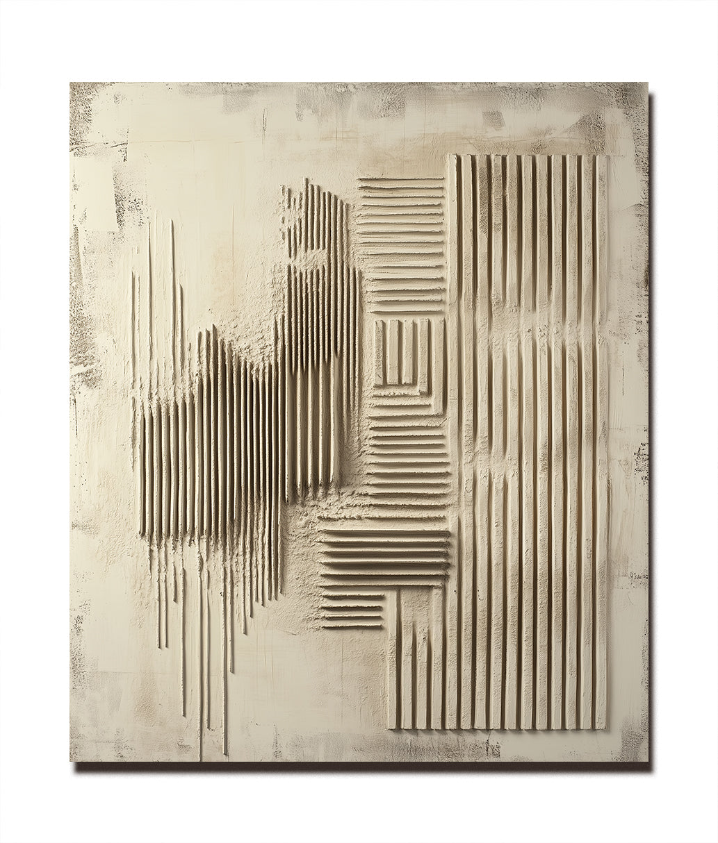 Earthy Linear Relief-Abstract Wall Art of Modern Wabi Sabi Geometric Relief