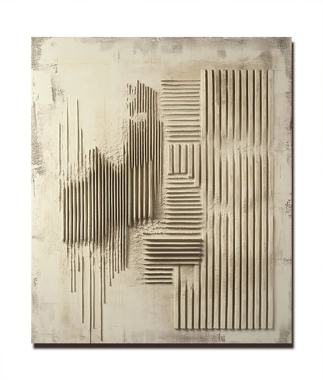 Earthy Linear Relief-Abstract Wall Art of Modern Wabi Sabi Geometric Relief - artextured