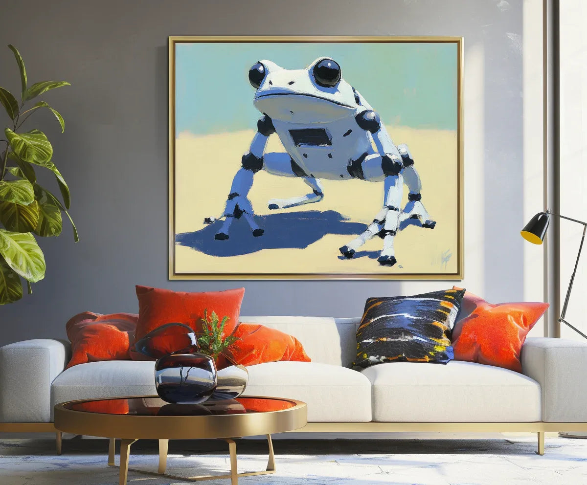 Cybernetic Leap-Modern Minimalist Mechanical Frog Abstract Wall Art - artextured