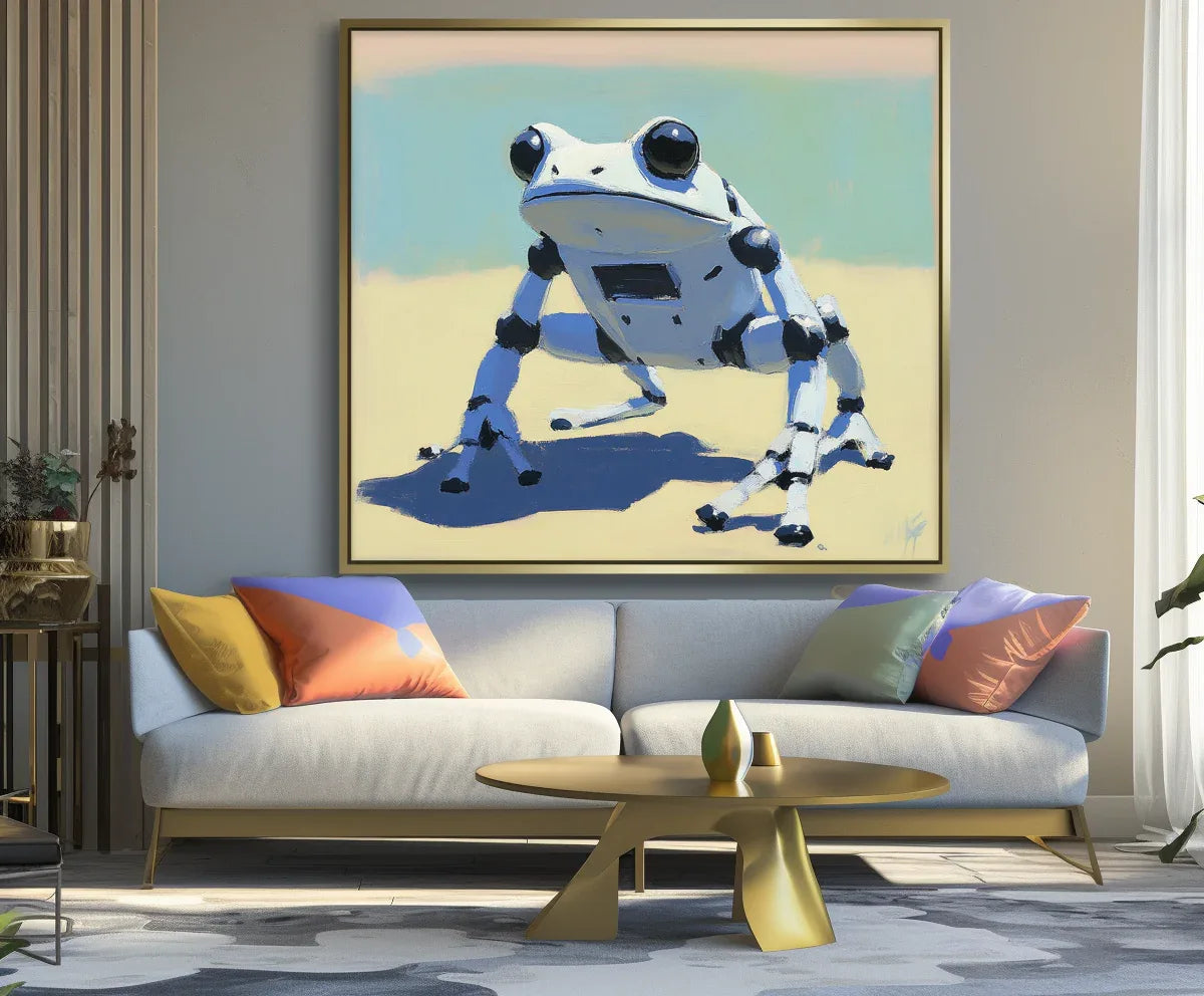 Cybernetic Leap-Modern Minimalist Mechanical Frog Abstract Wall Art - artextured