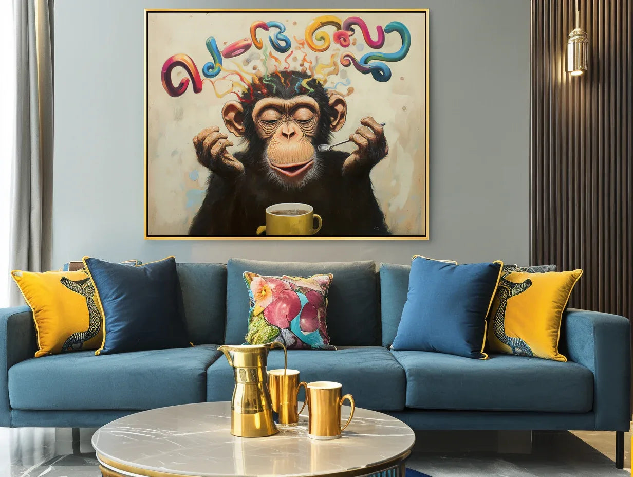 Morning Brew Monkey-Color Fonts and Coffee Gorilla Creative Abstract Wall Art - artextured