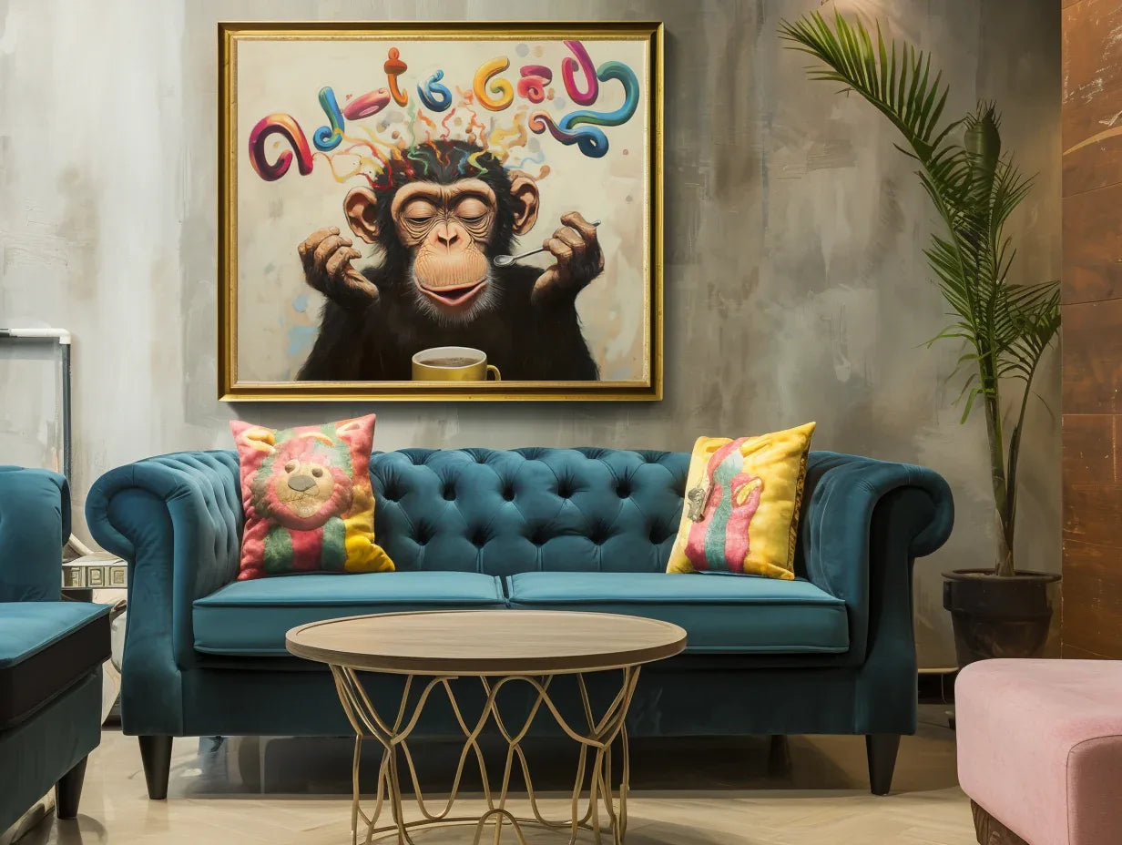 Morning Brew Monkey-Color Fonts and Coffee Gorilla Creative Abstract Wall Art - artextured