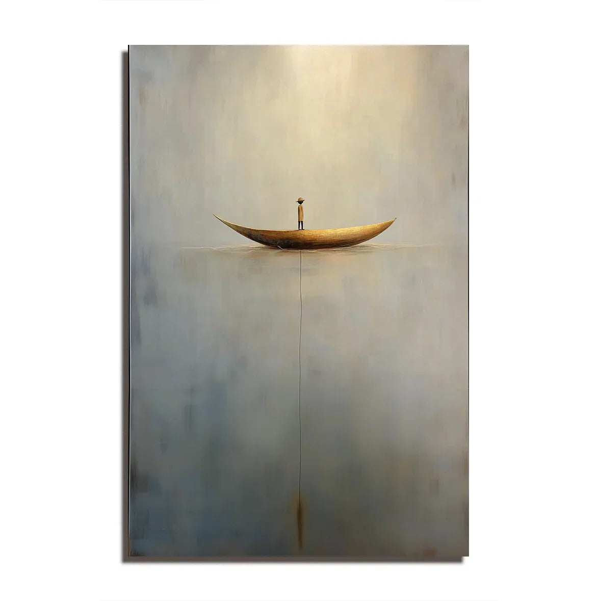 Solitary Voyage-Minimalist Wabi-Sabi Boat Light and Shadow Oil Painting Wall Art - artextured