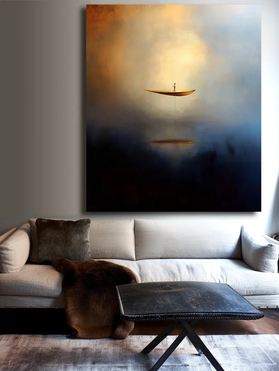 Ethereal Voyage-Modern Minimalist Abstract Boat Texture Oil Painting Wall Art - artextured