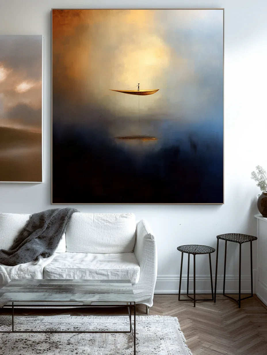 Ethereal Voyage-Modern Minimalist Abstract Boat Texture Oil Painting Wall Art - artextured