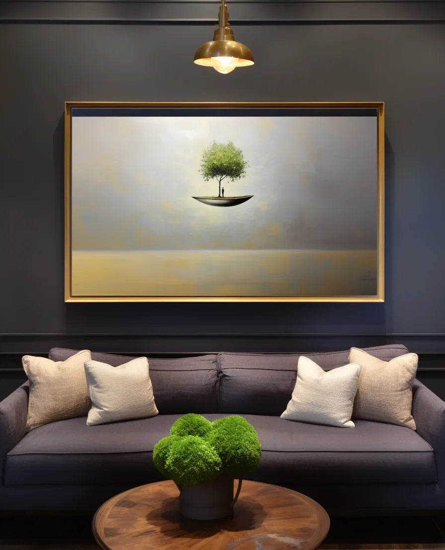The Solitary Journey - Modern Abstract Floating Tree Boat Wall Art - artextured