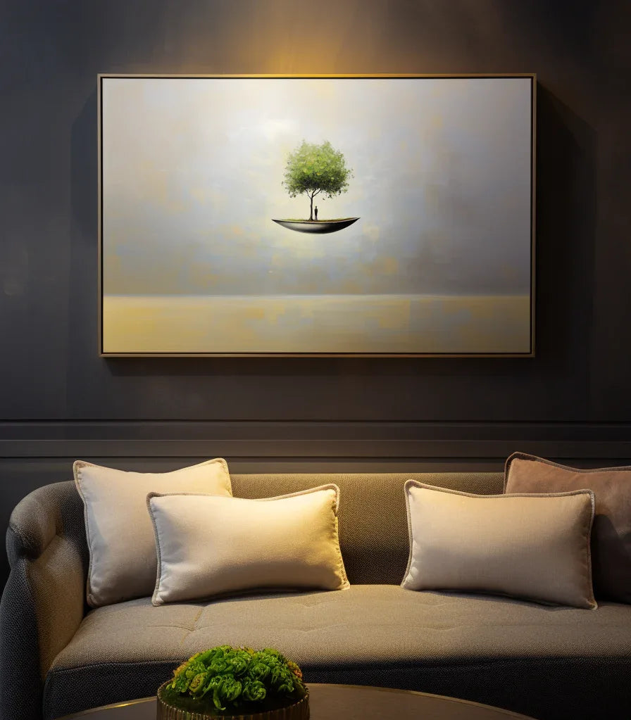 The Solitary Journey - Modern Abstract Floating Tree Boat Wall Art - artextured
