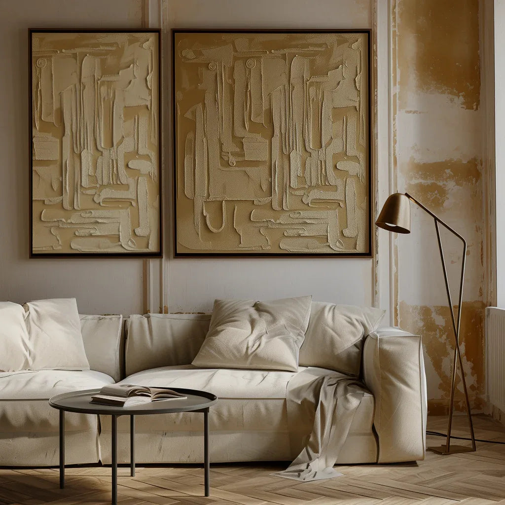 Echoes of Form-Gold Brown Relief Abstract Hand-Painted Texture Oil Painting Wall Art - artextured