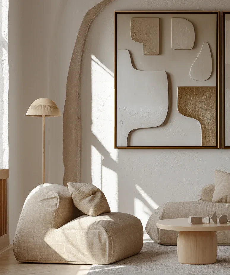 Sculpted Neutrals-Golden Balance Abstract Art - artextured