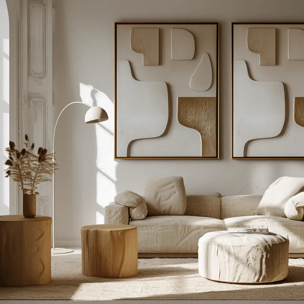 Sculpted Neutrals-Golden Balance Abstract Art - artextured