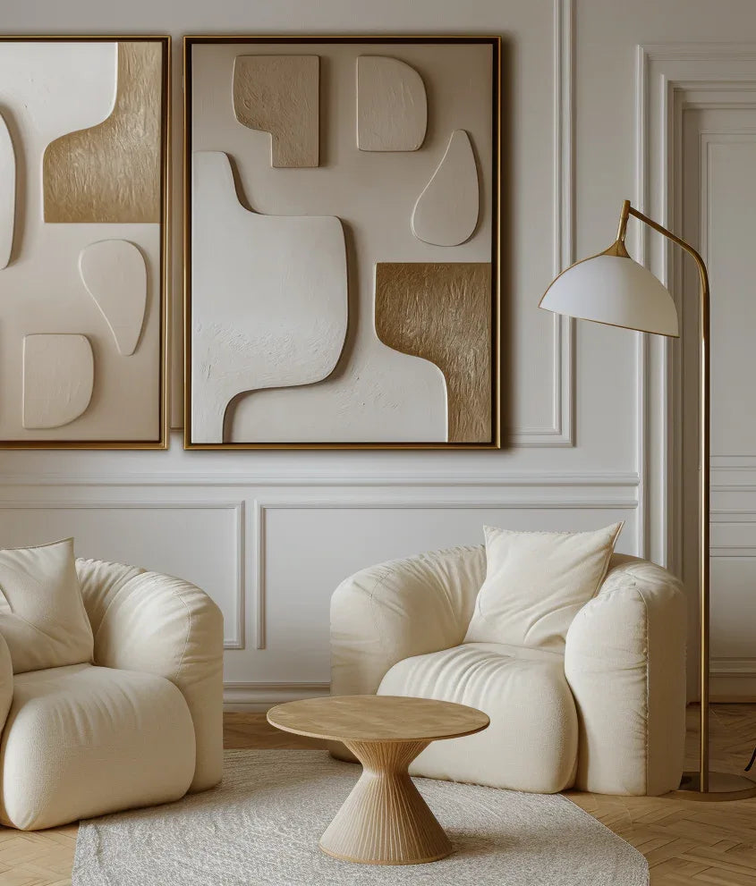 Sculpted Neutrals-Golden Balance Abstract Art - artextured