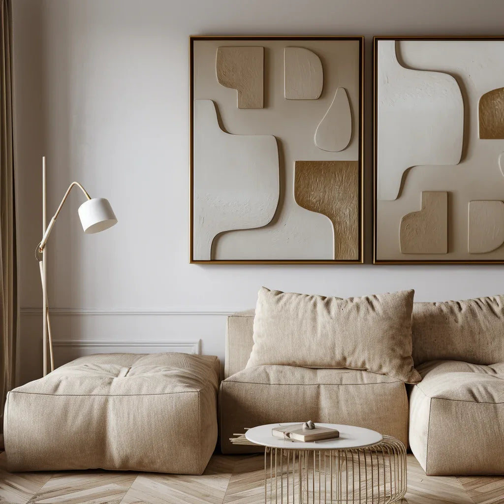 Sculpted Neutrals-Golden Balance Abstract Art - artextured