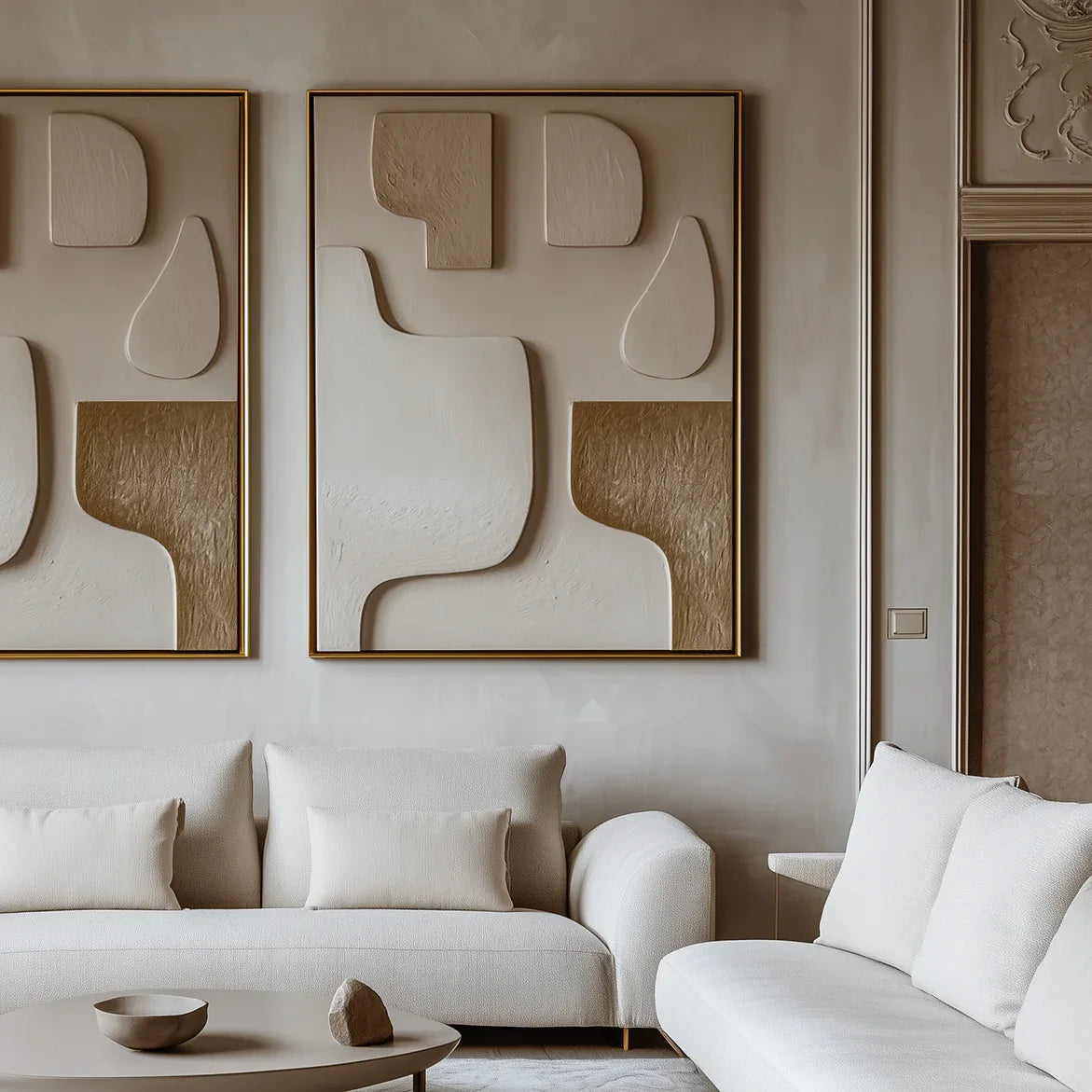 Sculpted Neutrals-Golden Balance Abstract Art - artextured