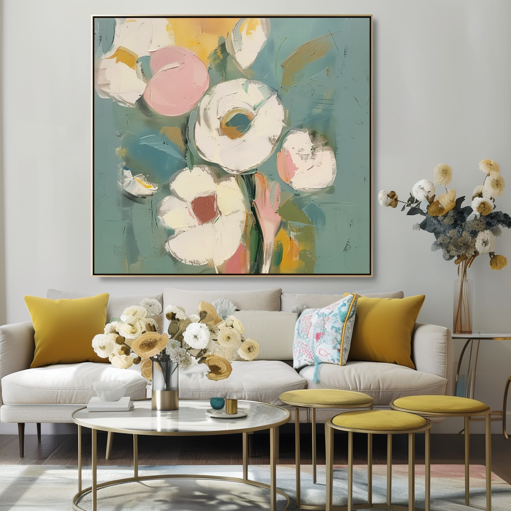 Blooming Grace Abstract Flowers-Abstract Soft Color Bouquet Texture Wall Art
