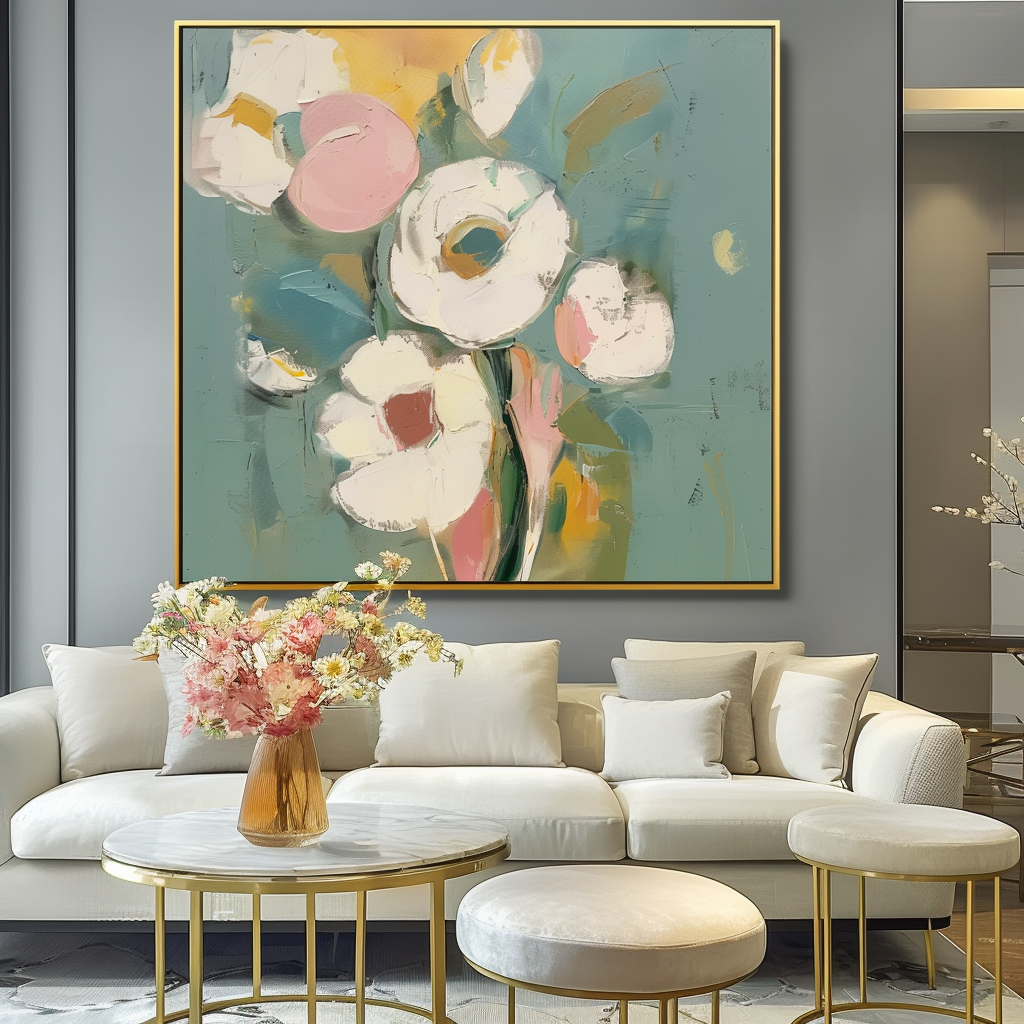 Blooming Grace Abstract Flowers-Abstract Soft Color Bouquet Texture Wall Art