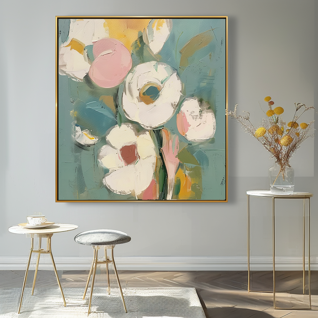 Blooming Grace Abstract Flowers-Abstract Soft Color Bouquet Texture Wall Art
