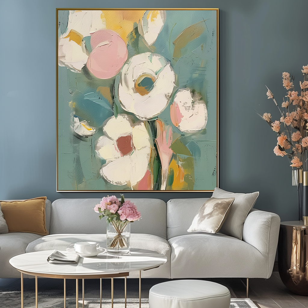 Blooming Grace Abstract Flowers-Abstract Soft Color Bouquet Texture Wall Art